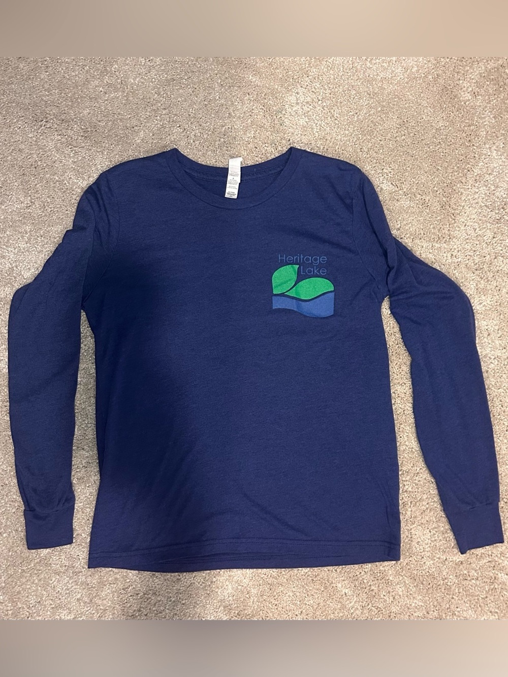 Bella Canvas Navy Heritage Lake Long-Sleeve Tee with Green Logo